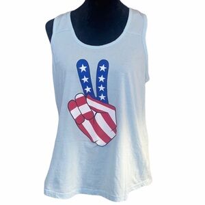 Peace sign Stars and Stripes Light Blue Tank Top 4th of July size XL